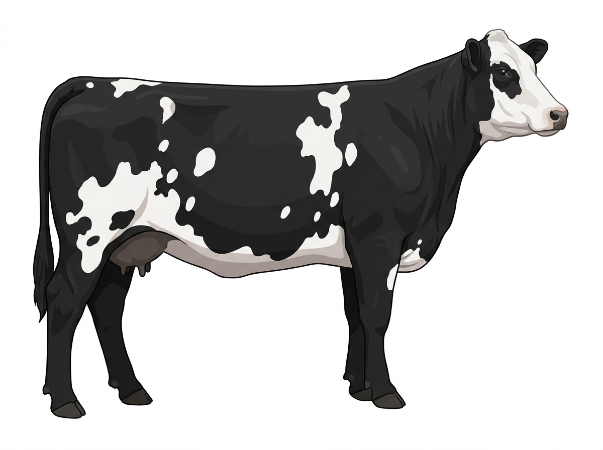 Black with a white face and white spots Angus Cross Cow