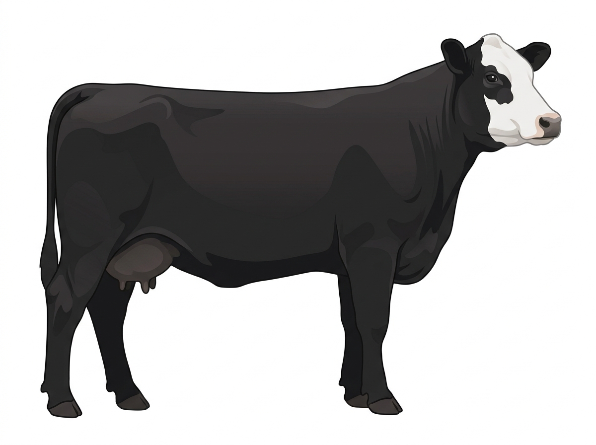 Black with a white face Angus Cross Cow