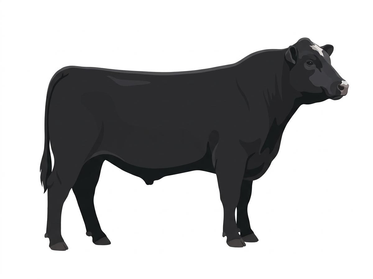 Black with minimal white face markings Angus Cross Bull