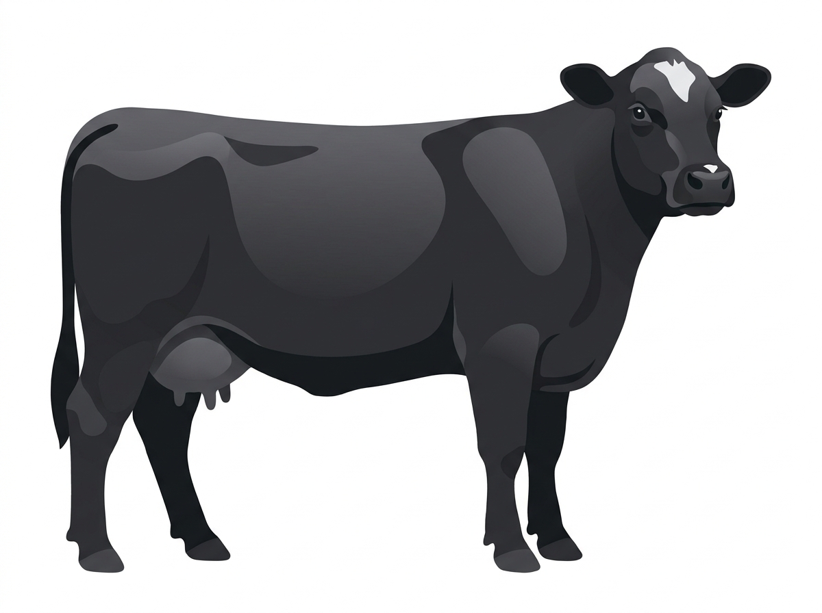 Black with minimal white face markings Angus Cross Cow