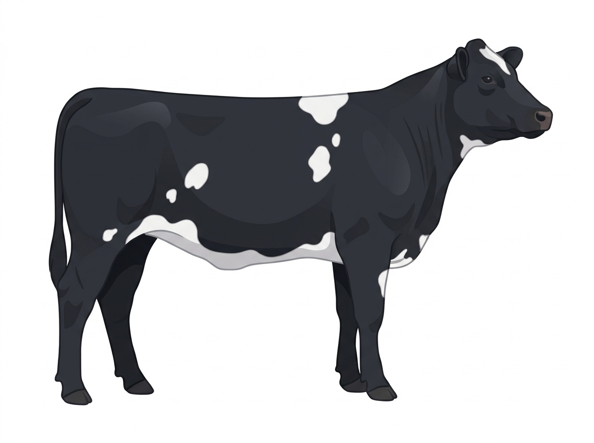 Black with white spots Angus Cross Cow