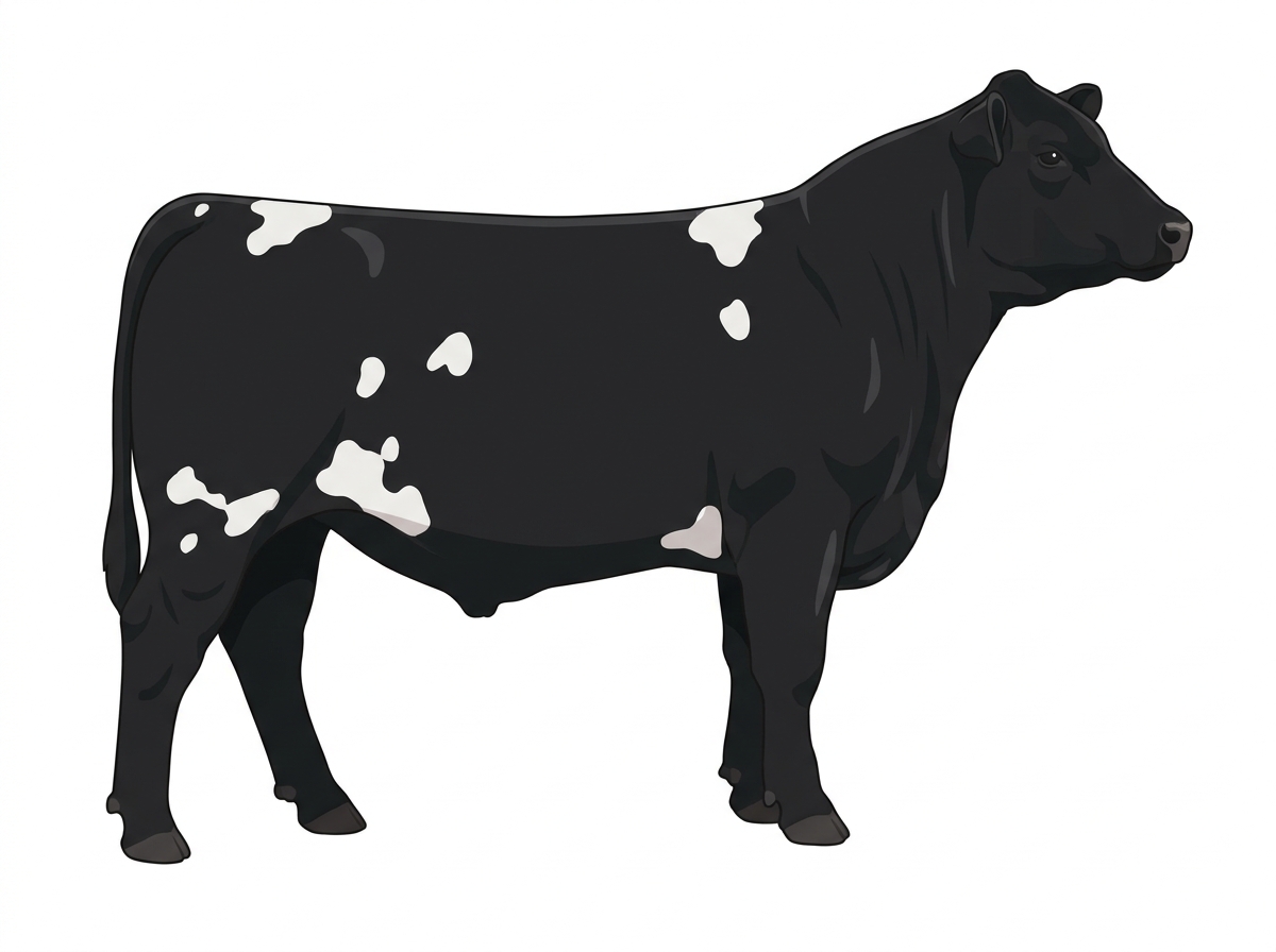Black with white spots Angus Cross Steer