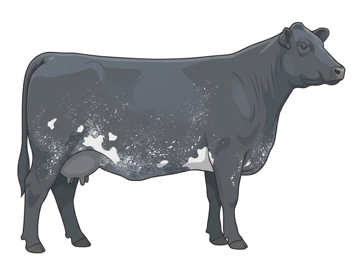 Blue roan with a few white spots Angus Cross Cow