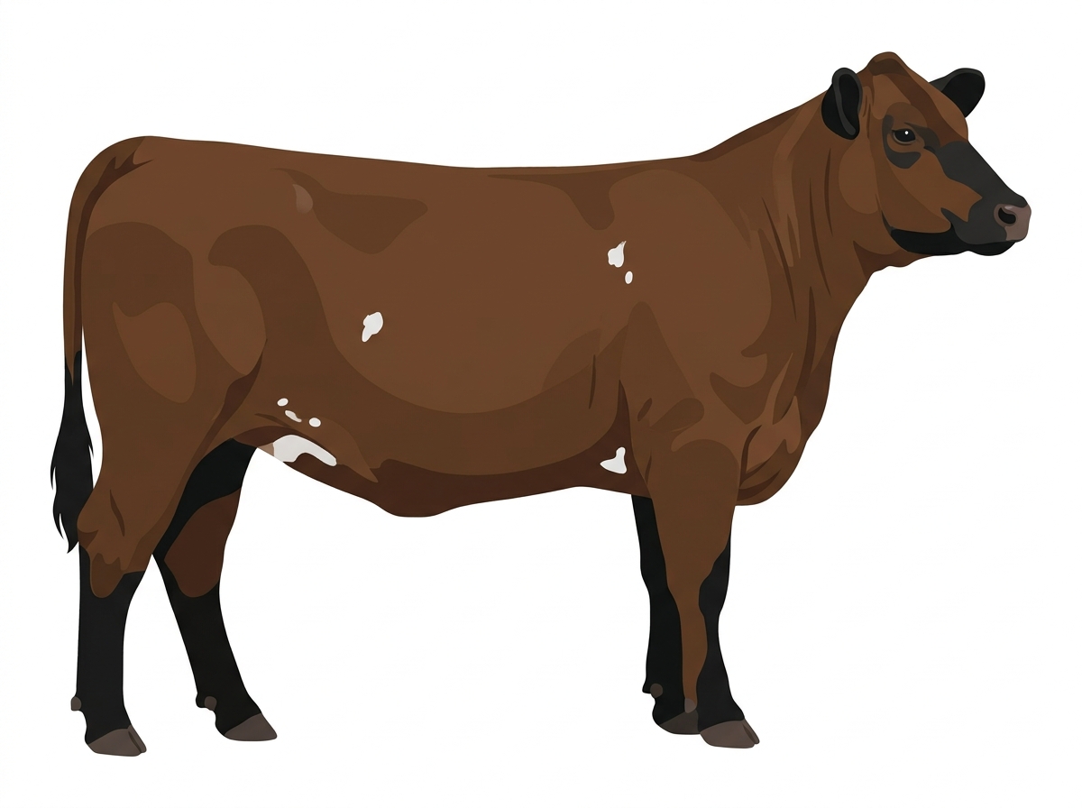 Brown with black points and a few white spots Angus Cross Heifer