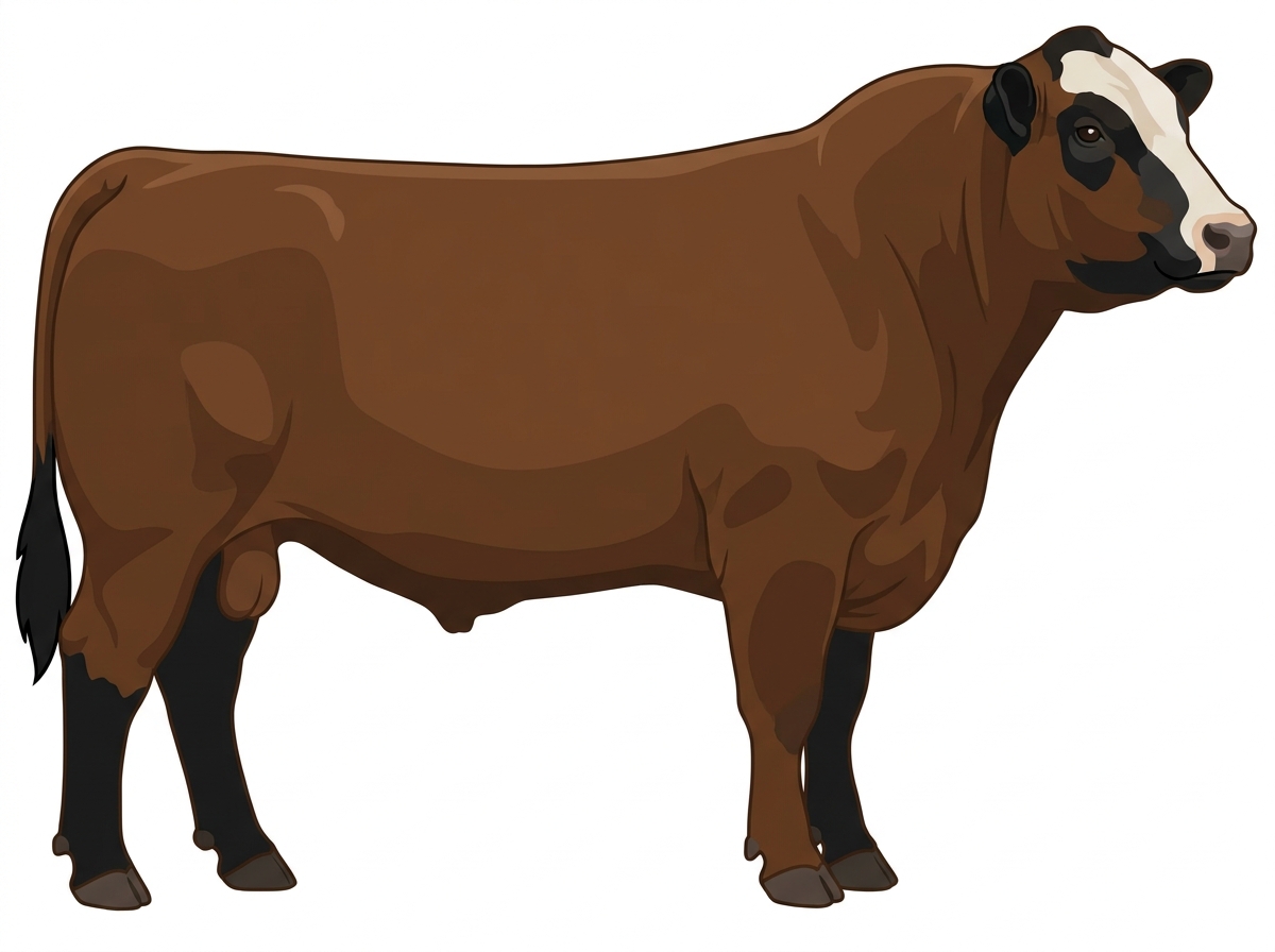 Brown with black points and a partial white face Angus Cross Bull