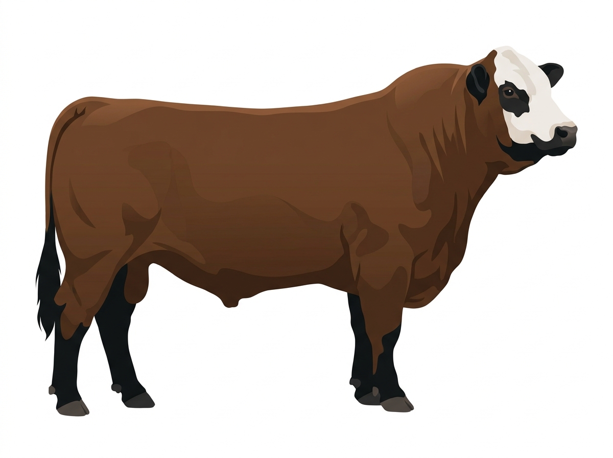 Brown with black points and a white face Angus Cross Bull