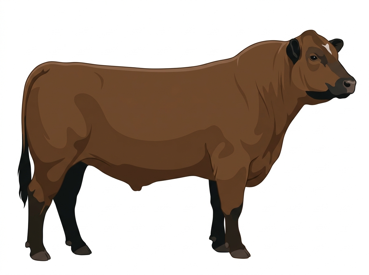 Brown with black points and minimal white face markings Angus Cross Bull
