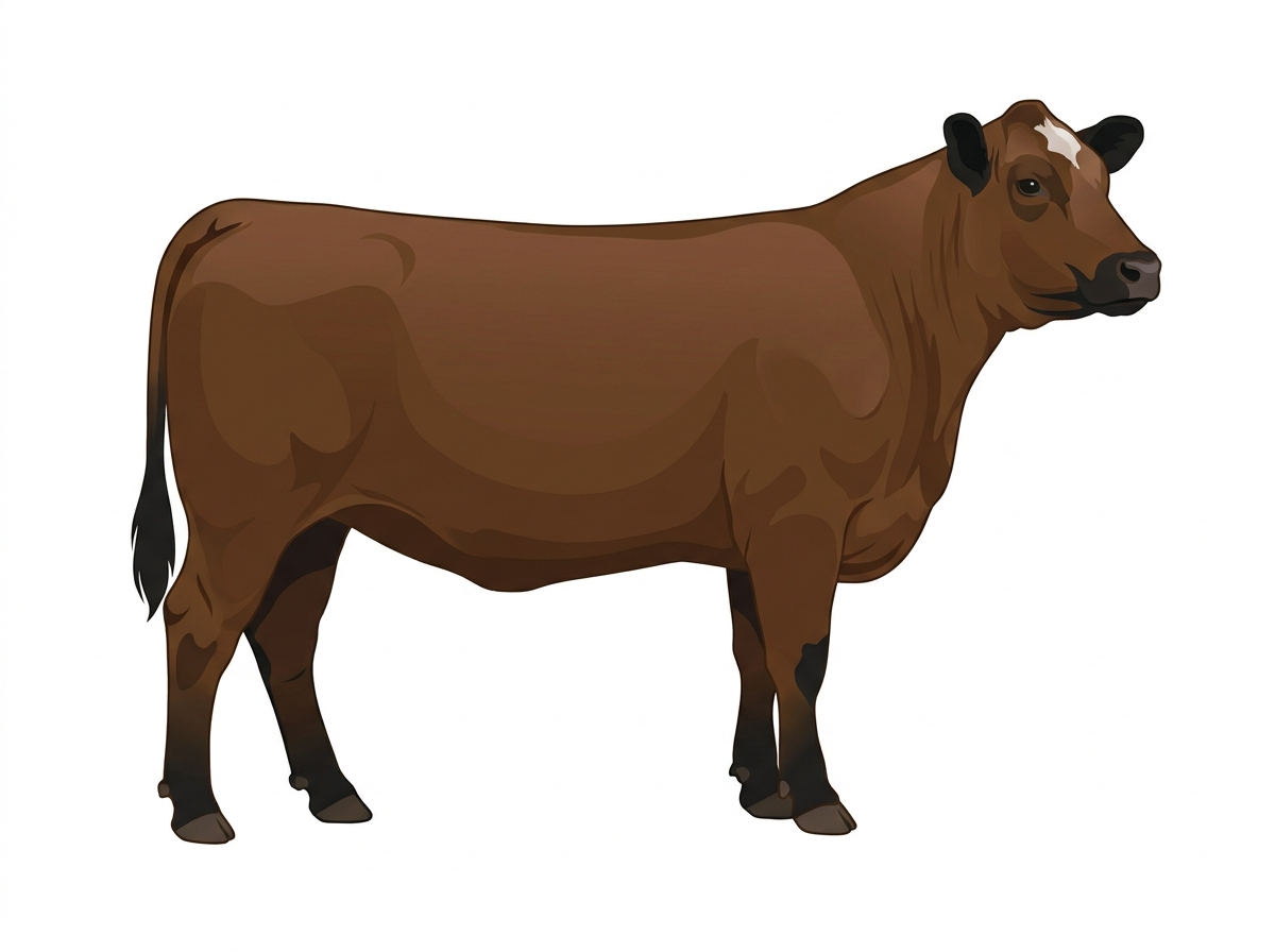 Brown with black points and minimal white face markings Angus Cross Heifer