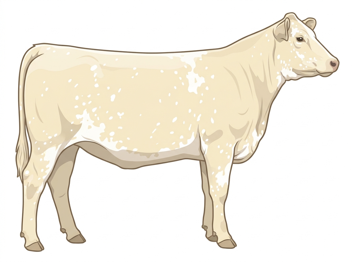 Cream roan with a few white spots and ticking in the white Angus Cross Heifer