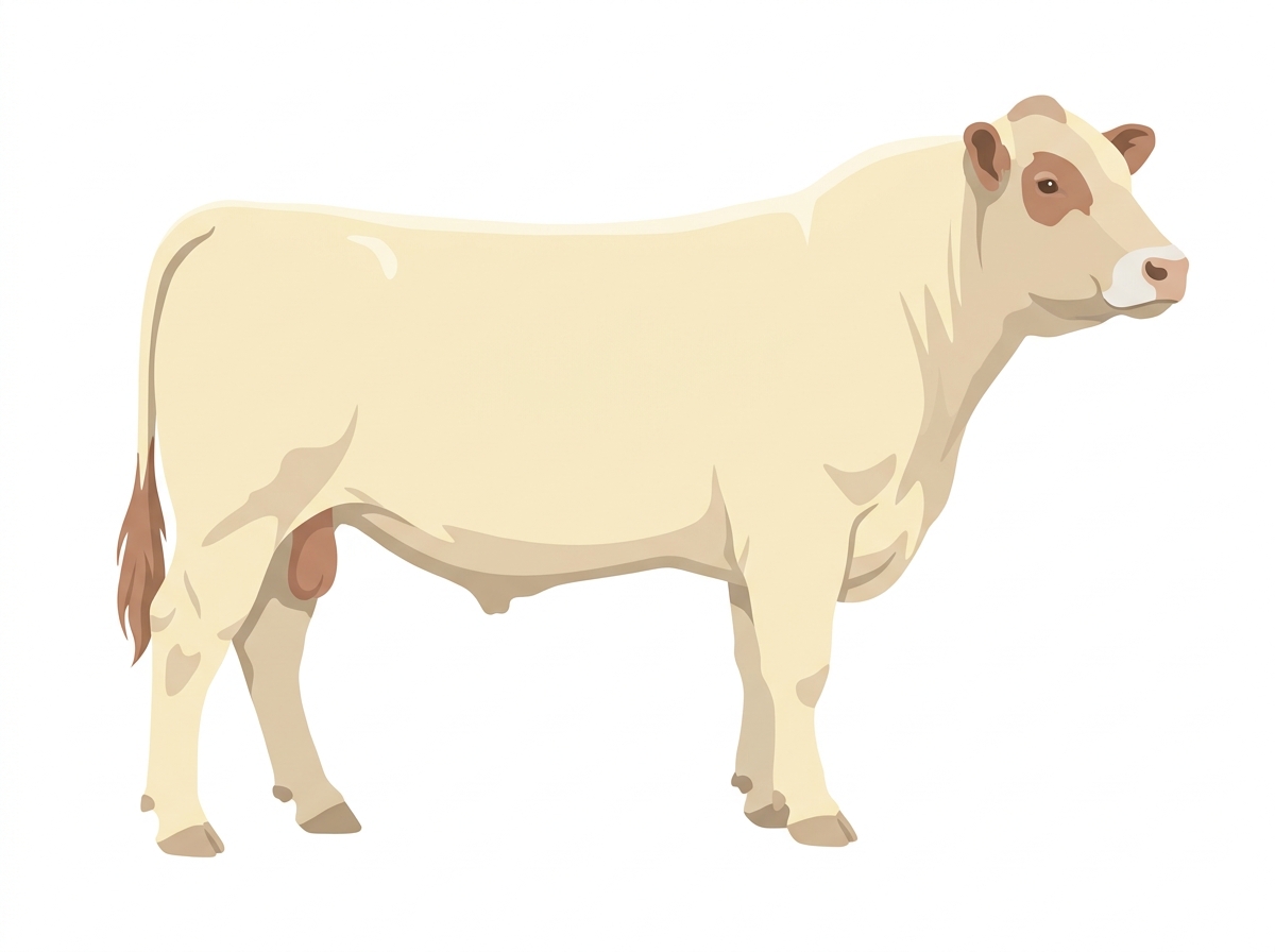 Cream with a pale muzzle ring and lighter underline Angus Cross Bull