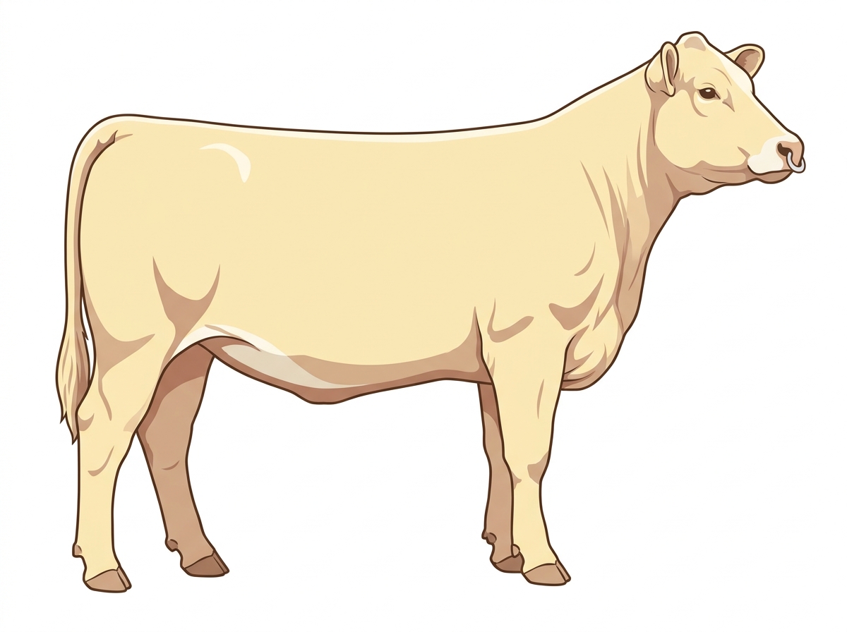 Cream with a pale muzzle ring and lighter underline Angus Cross Heifer