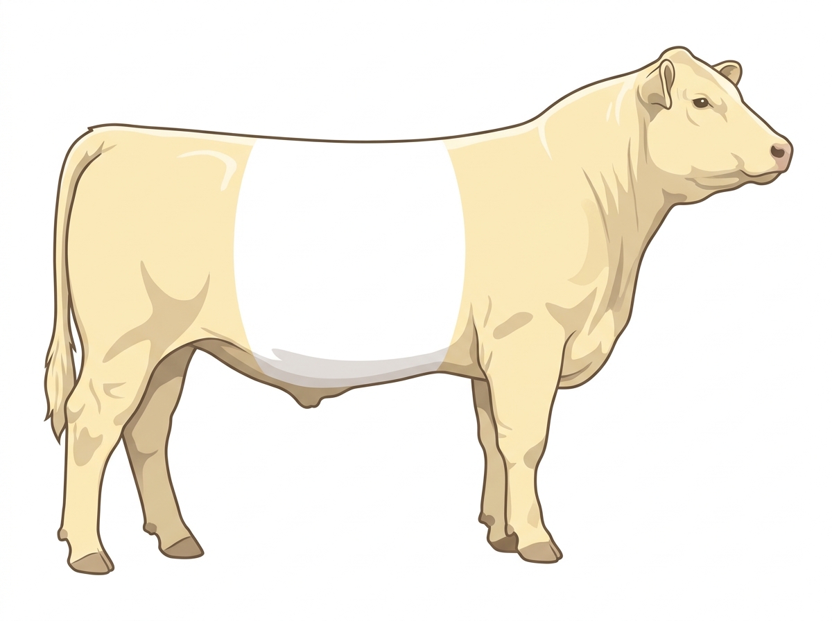 Cream with a white belt around the midsection Angus Cross Steer