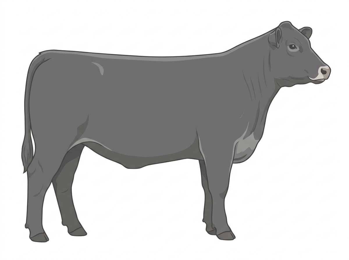 Gray with a pale muzzle ring and lighter underline Angus Cross Heifer