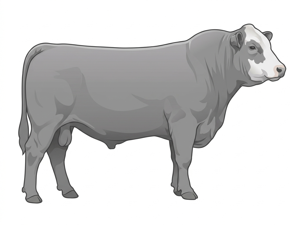 Gray with a partial white face Angus Cross Bull