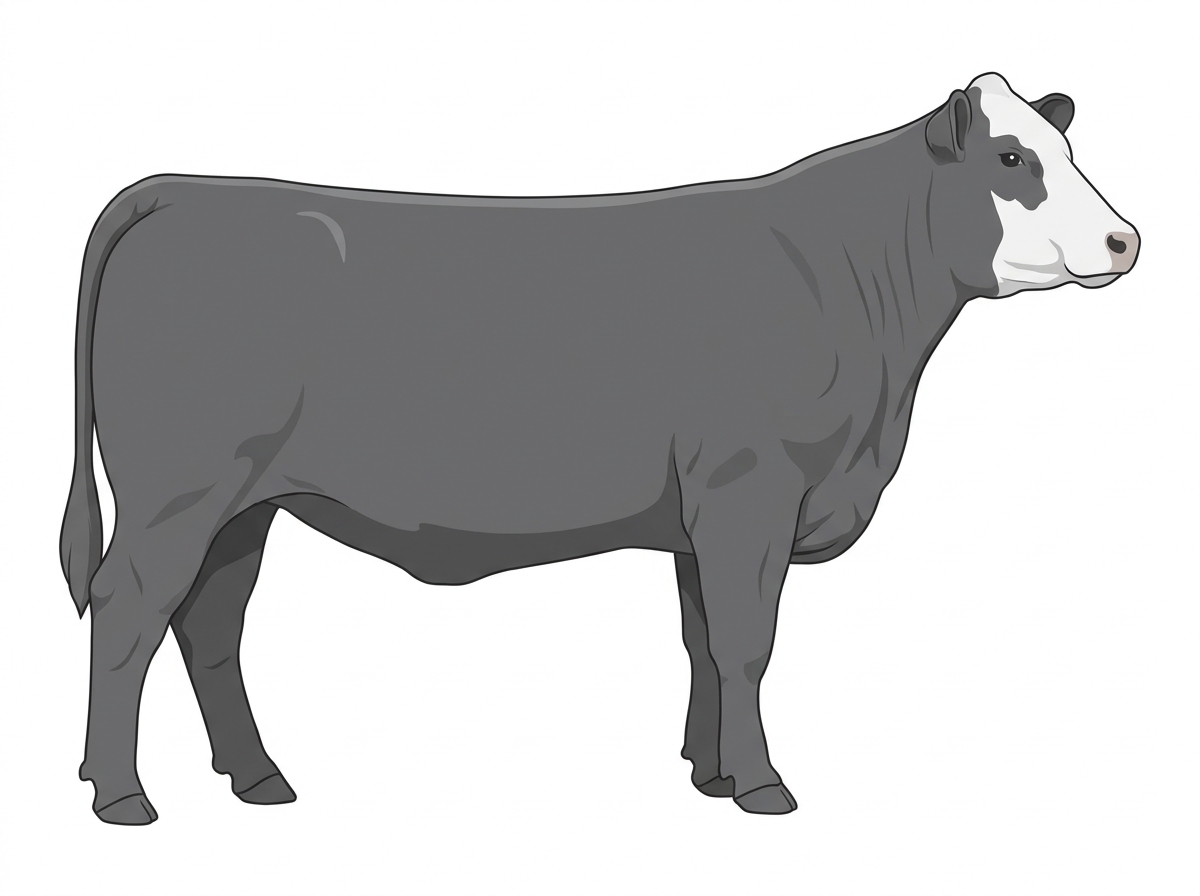 Gray with a partial white face Angus Cross Cow