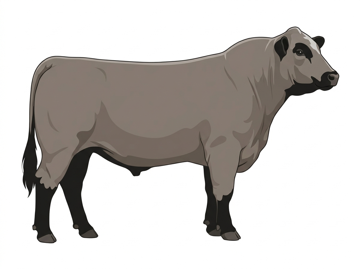 Gray with black points and minimal white face markings Angus Cross Bull