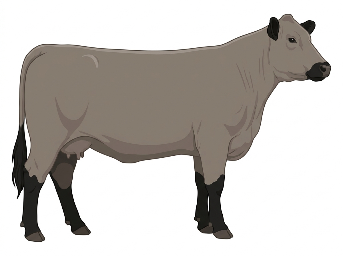 Gray with black points Angus Cross Cow