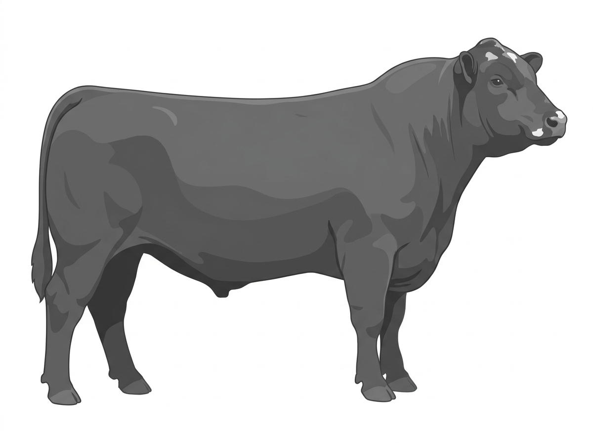 Gray with minimal white face markings Angus Cross Bull