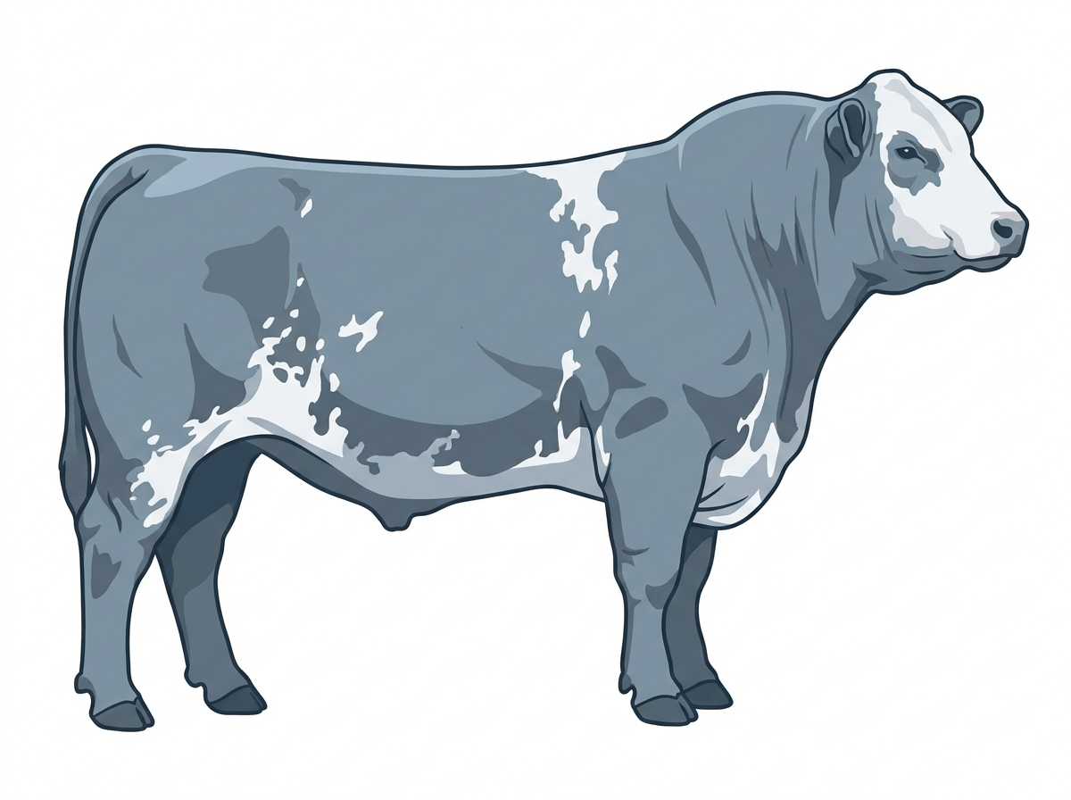 Light blue roan with a partial white face Angus Cross Bull