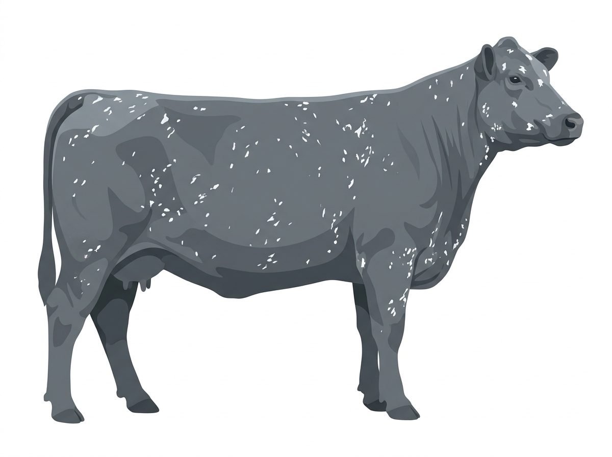 Light blue roan with minimal white face markings Angus Cross Cow