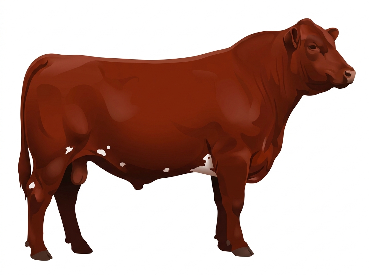 Red with a few white spots Angus Cross Bull