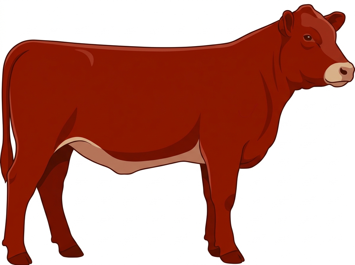 Red with a pale muzzle ring and lighter underline Angus Cross Heifer
