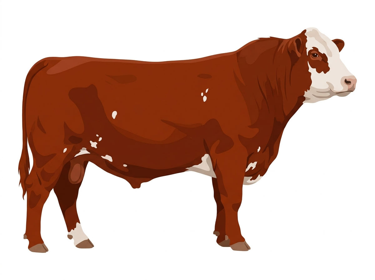 Red with a partial white face and a few white spots Angus Cross Bull