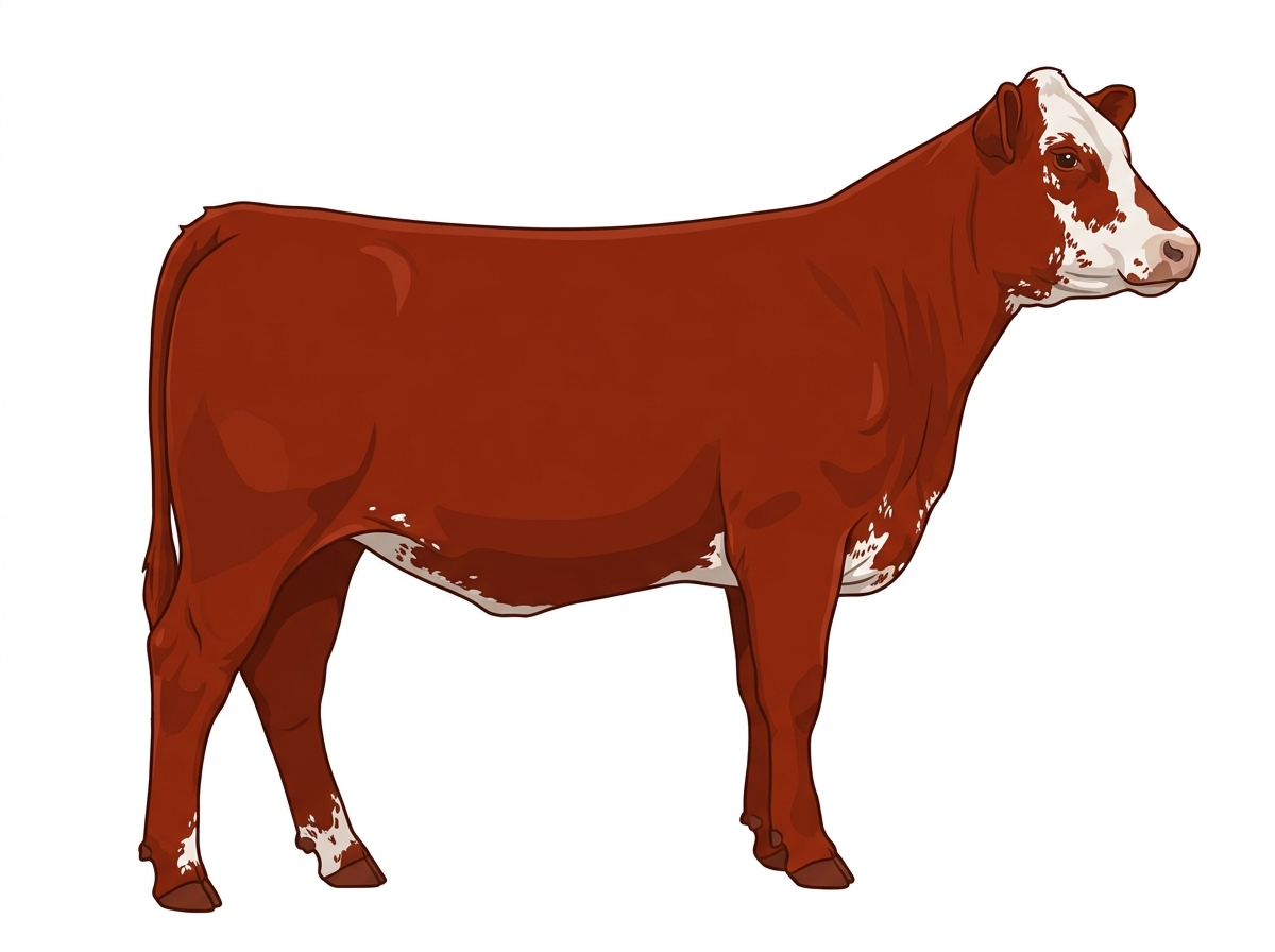 Red with a partial white face and ticking in the white Angus Cross Heifer