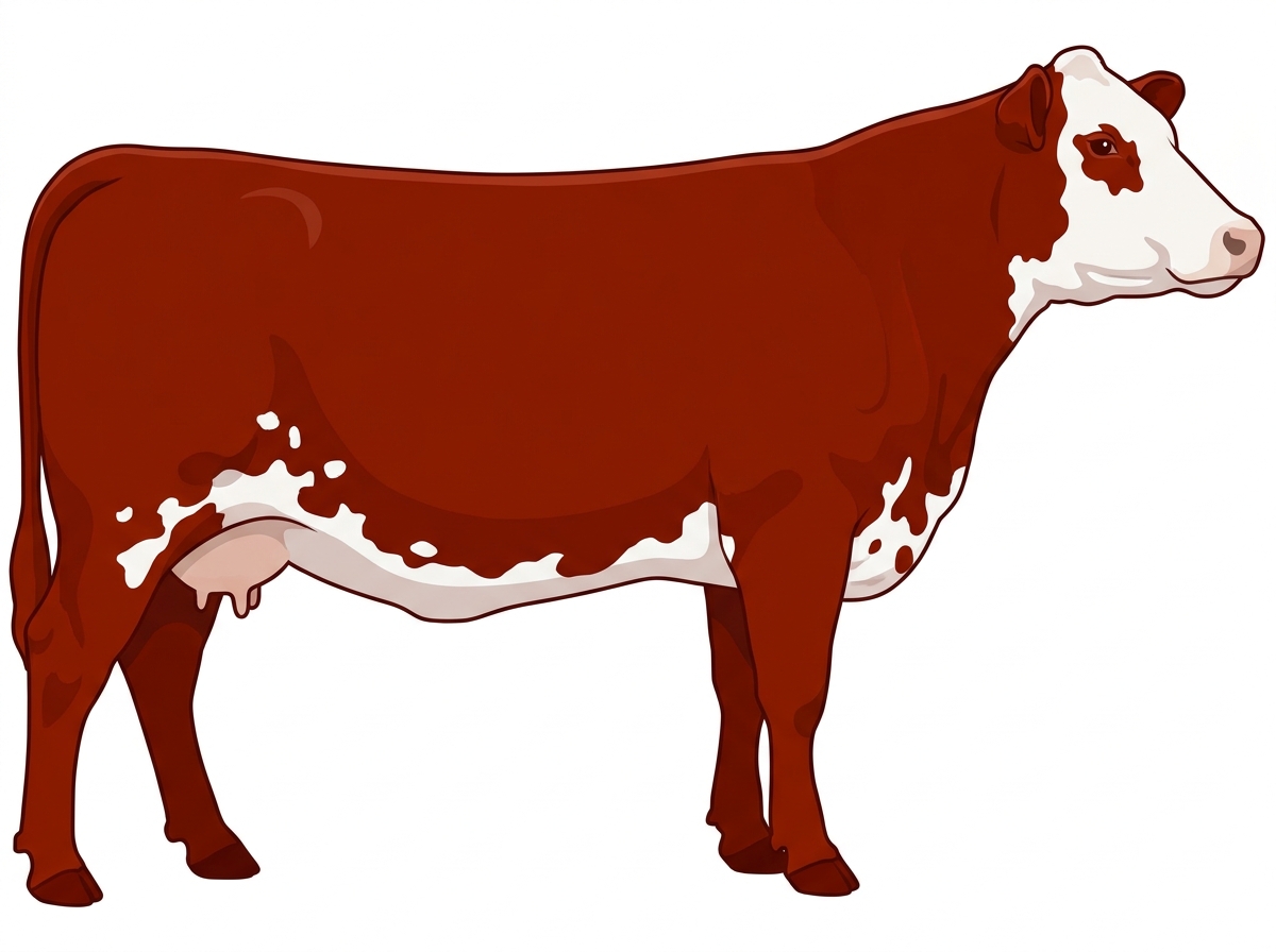 Red with a partial white face and white spots Angus Cross Cow