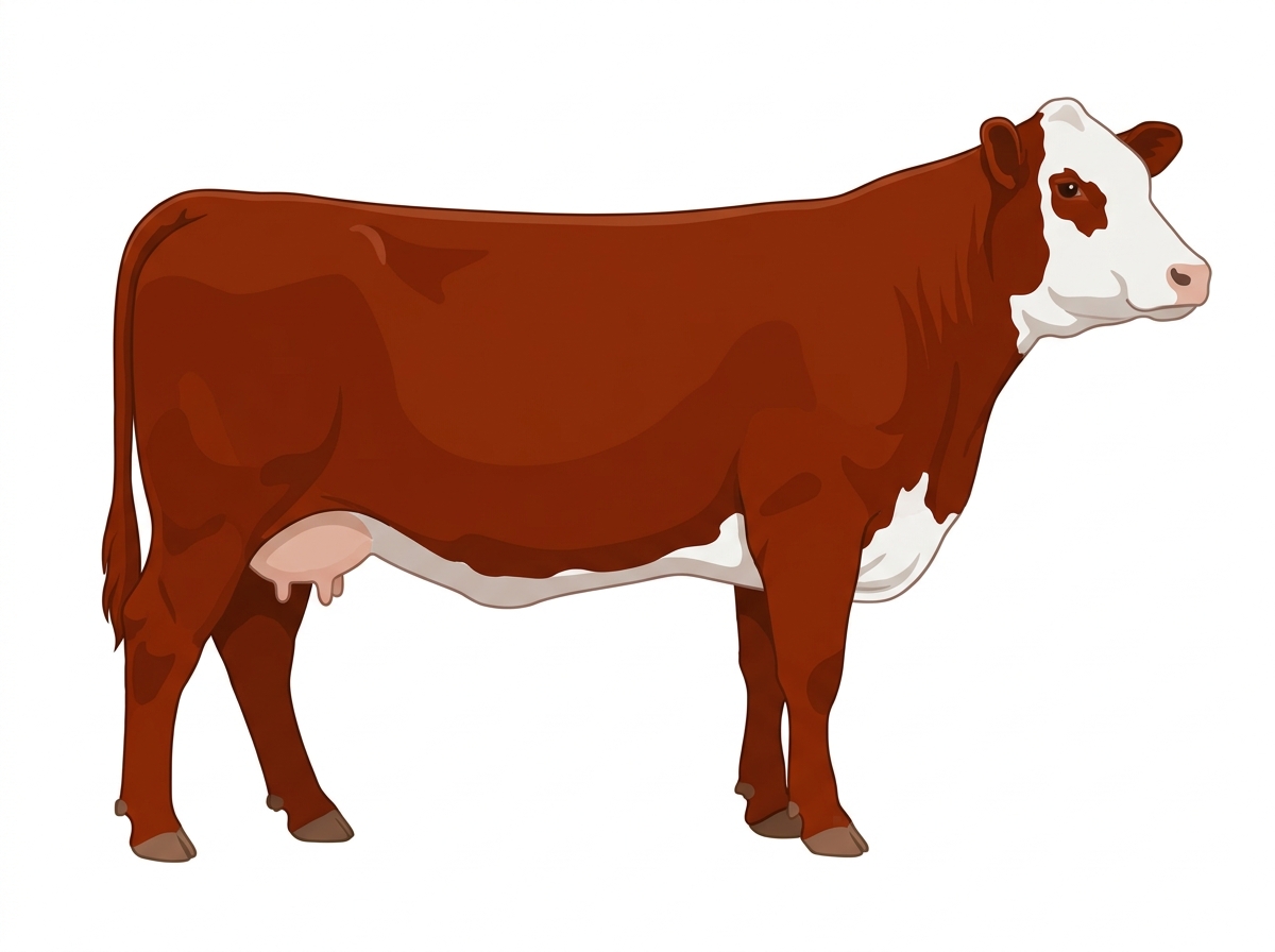 Red with a partial white face Angus Cross Cow