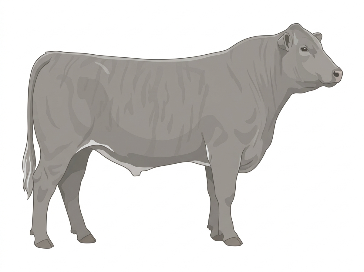 Silver Gray faint brindle with minimal white markings Angus Cross Bull