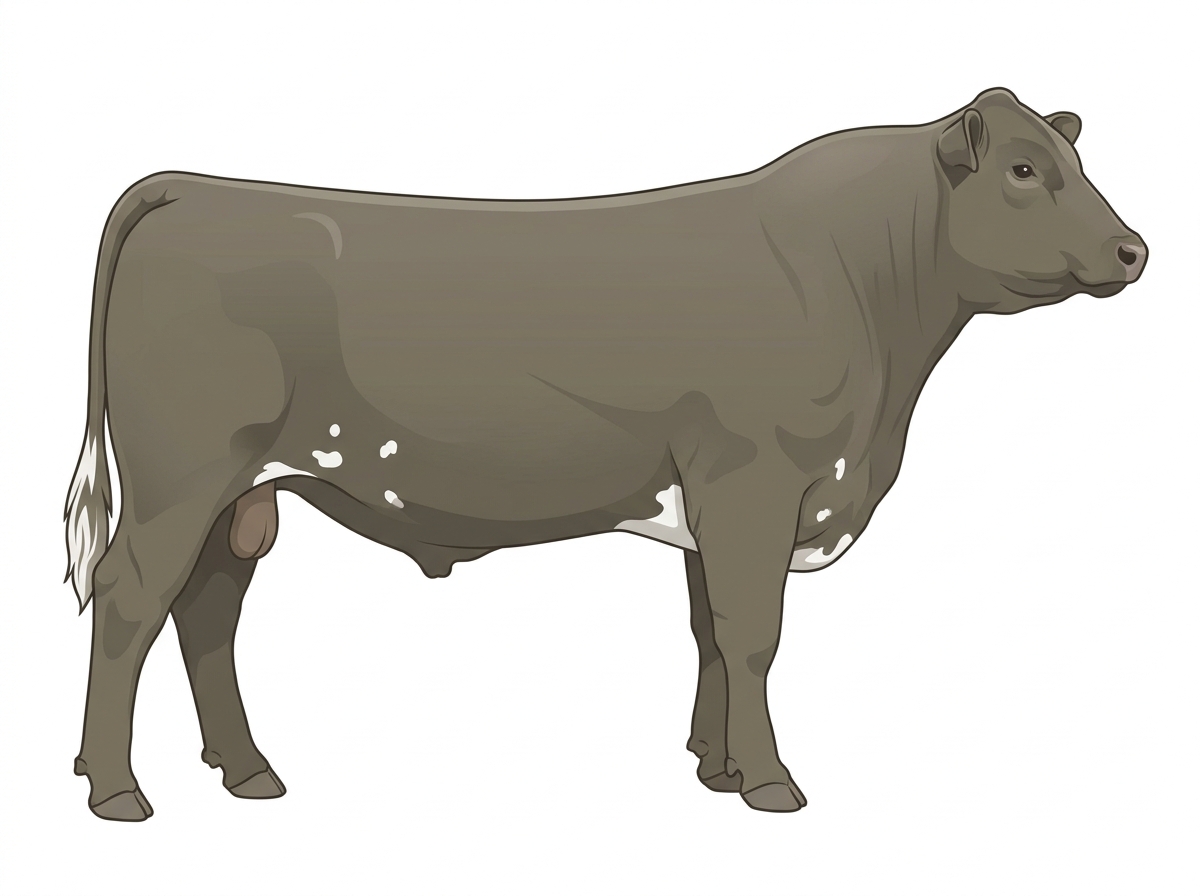 Smoky with a few white spots Angus Cross Bull