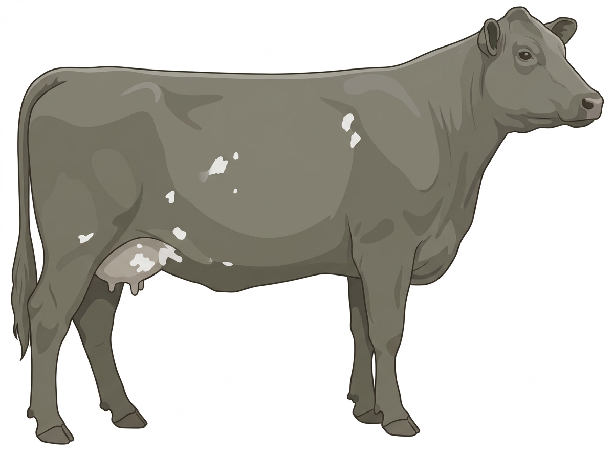Smoky with a few white spots Angus Cross Cow
