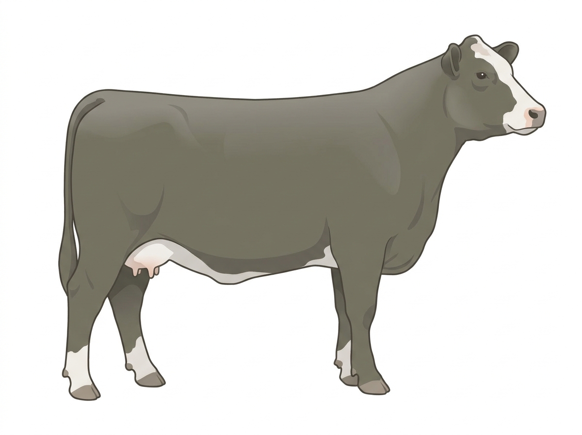 Smoky with a partial white face Angus Cross Cow