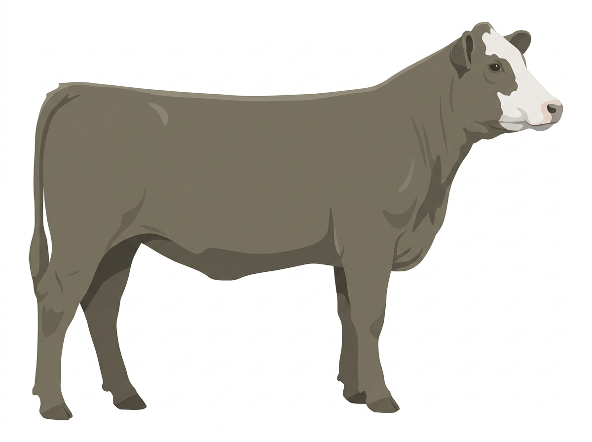Smoky with a partial white face Angus Cross Heifer