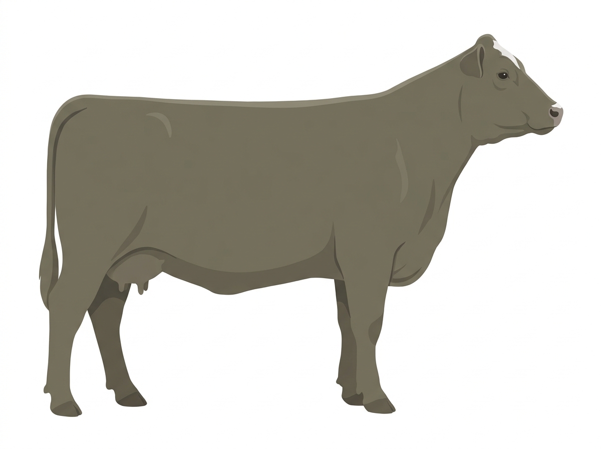 Smoky with minimal white face markings Angus Cross Cow
