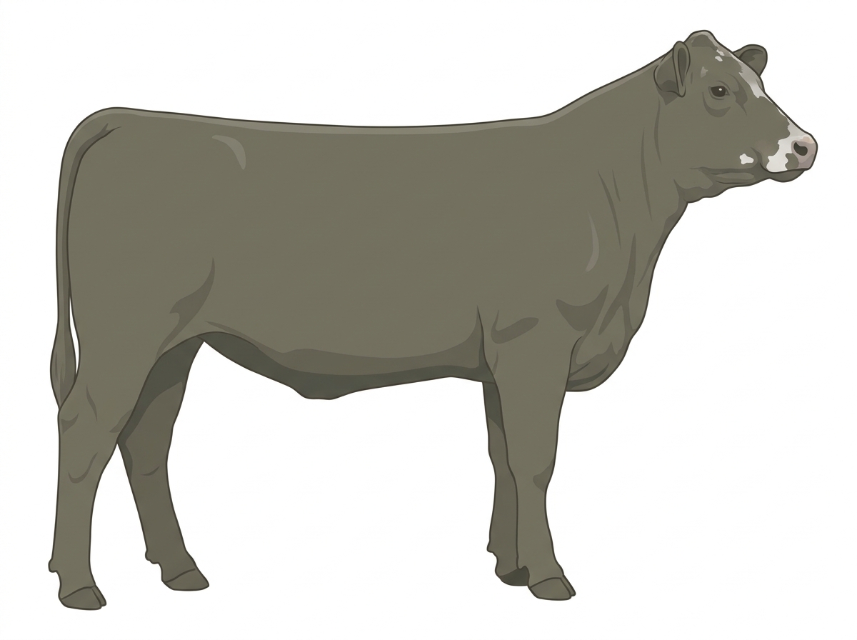 Smoky with minimal white face markings Angus Cross Heifer