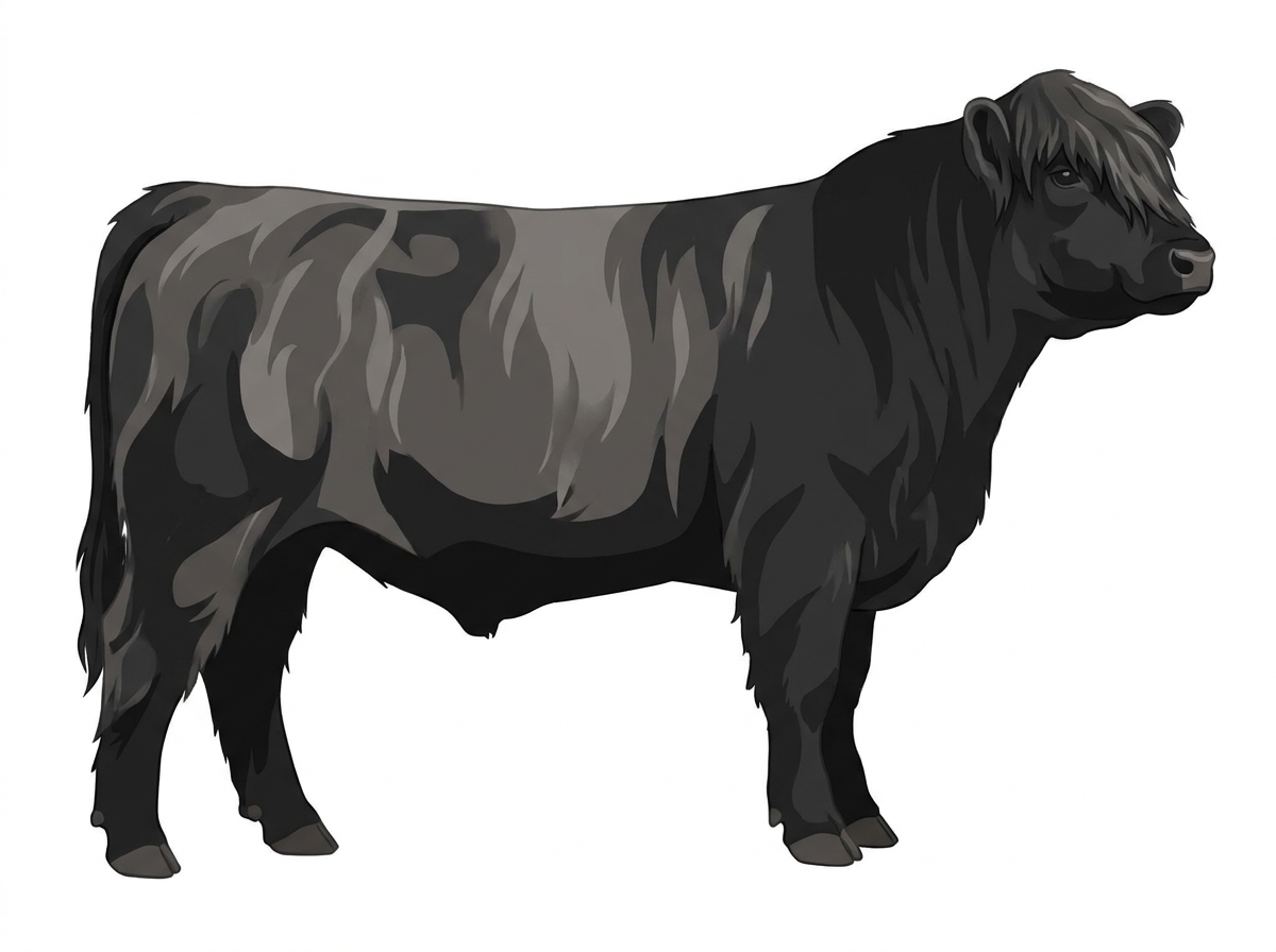Black faint brindle Angus x Highlander Cross Steer