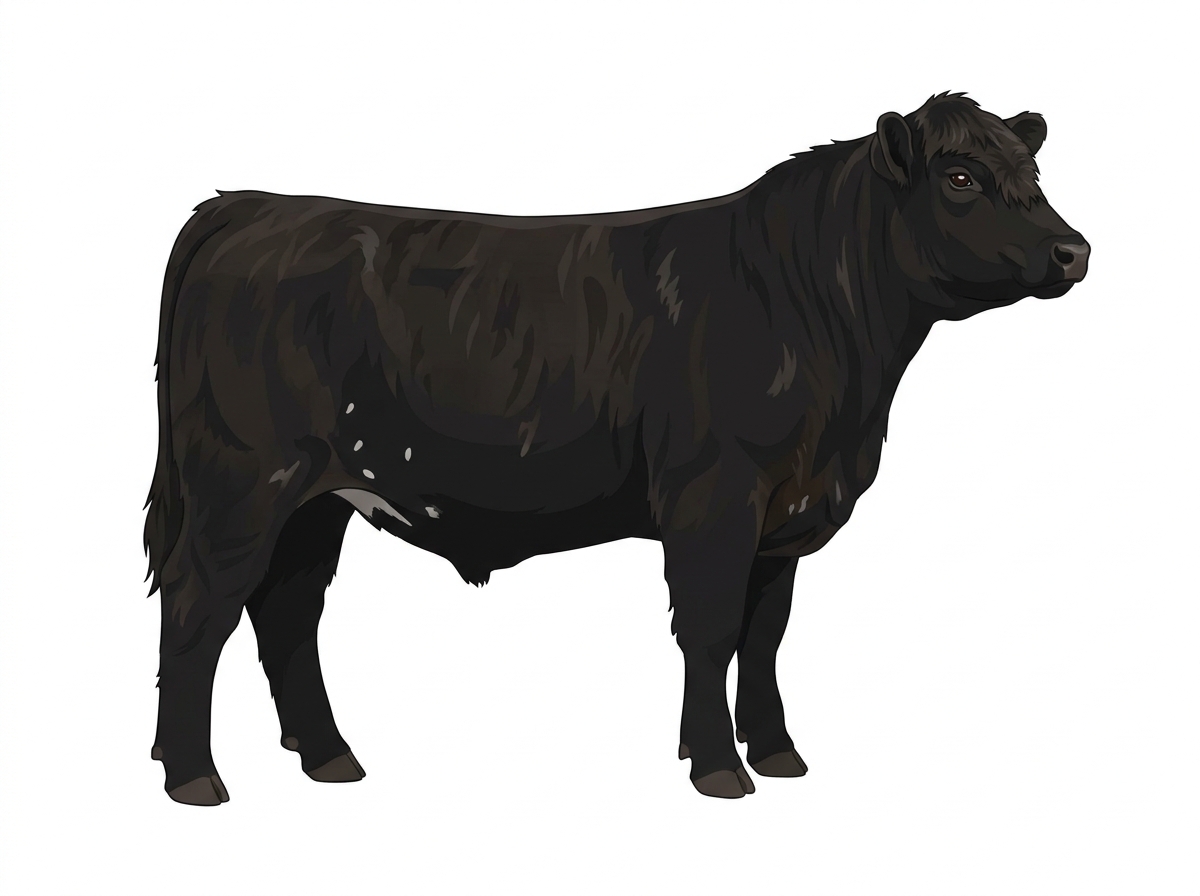 Black faint brindle with minimal spotting Angus x Highlander Cross Steer