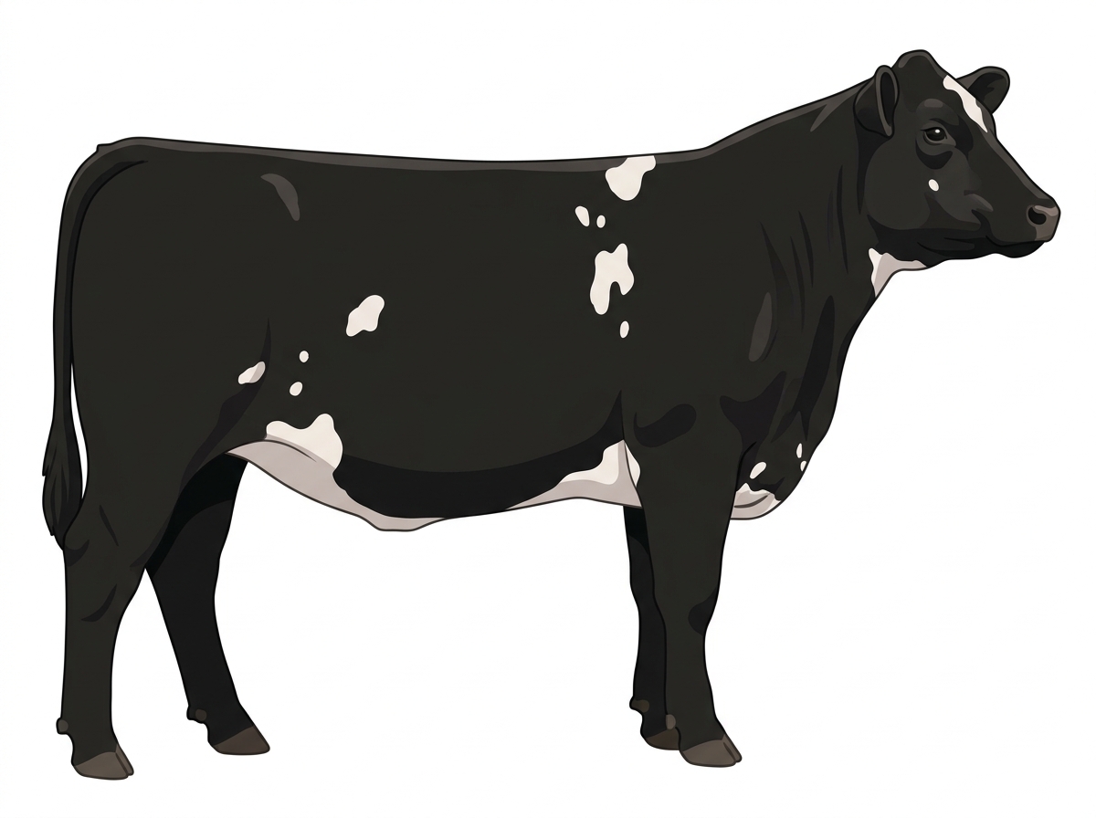 Black with minimal spotting Angus x Maine-Anjou Cross Cow