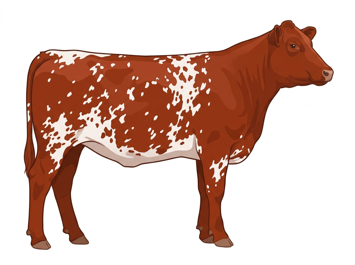 Red light roan with minimal spotting Angus x Maine-Anjou Cross Heifer