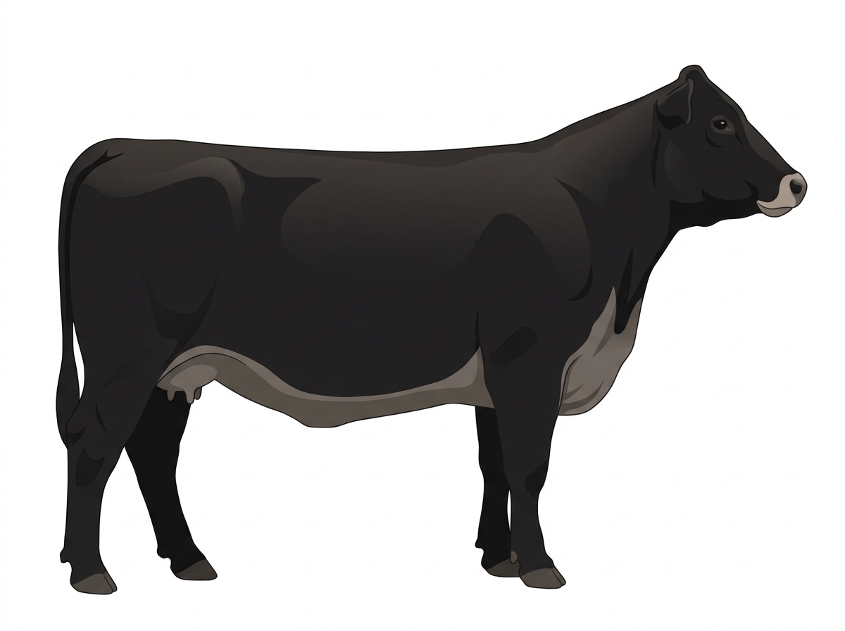 Black with a pale muzzle ring and lighter underline Balancer Cow
