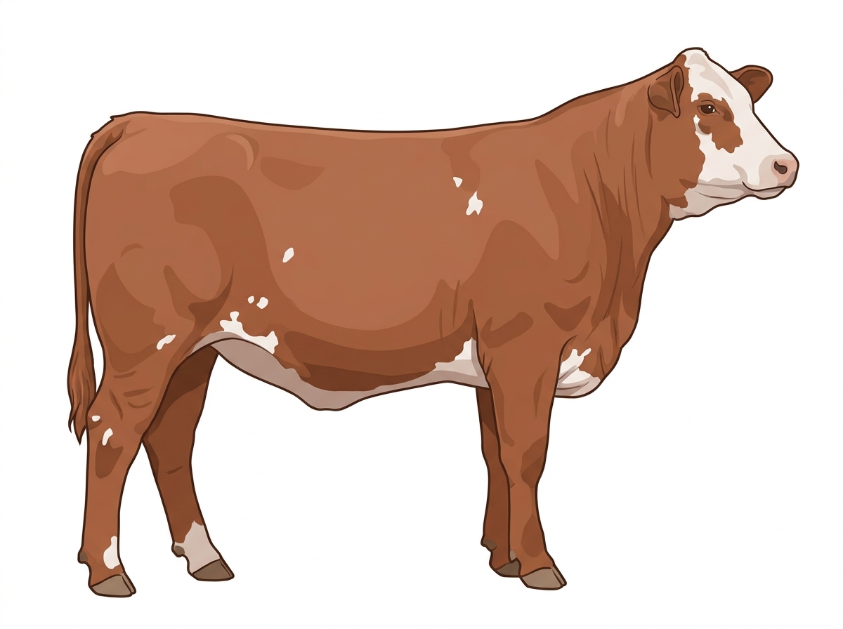 Light red roan with a partial white face and a few white spots Beefmaster Heifer