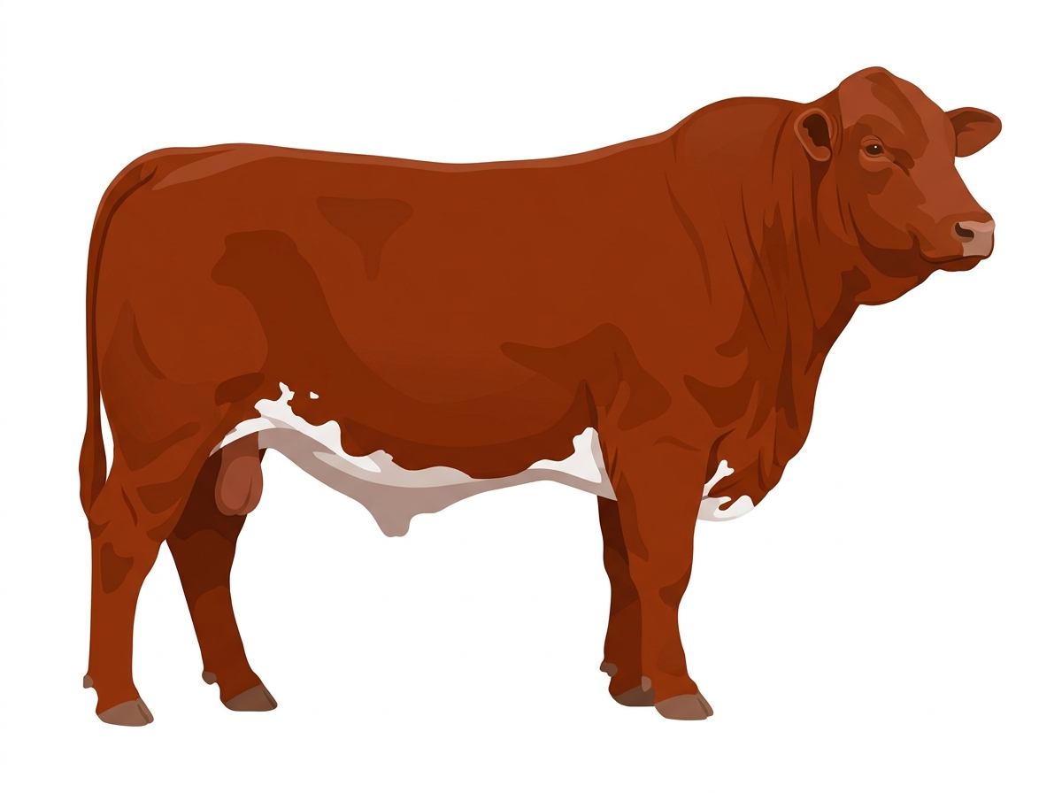 Red with a few white spots Beefmaster Bull