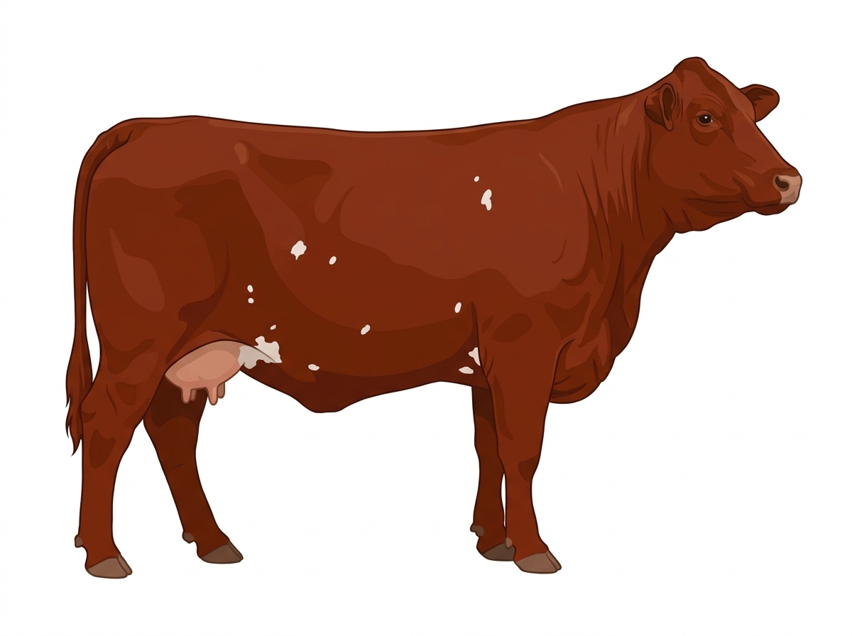 Red with a few white spots Beefmaster Cow