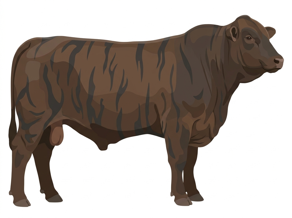 Smoky brindle with black stripes Beefmaster Bull