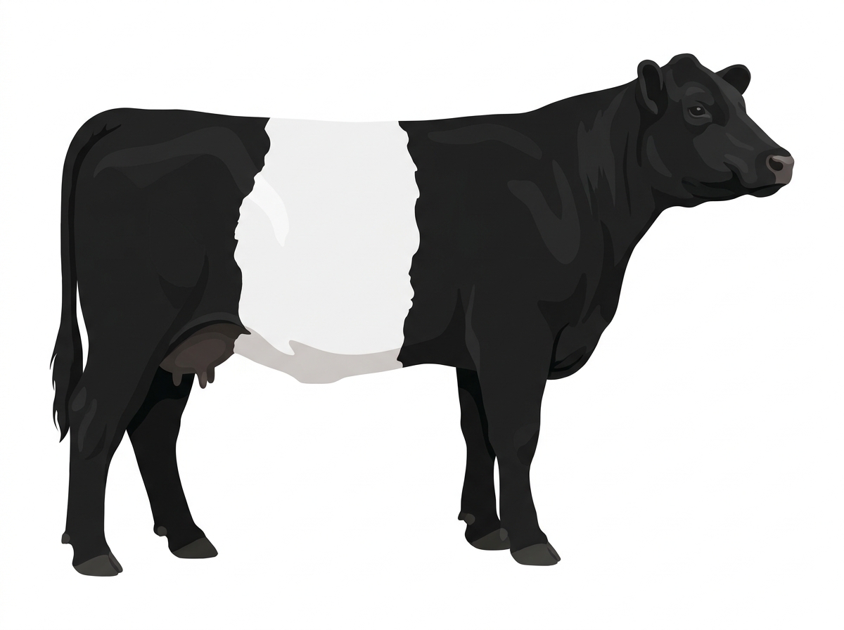 Black with a white belt around the midsection Belted Galloway Cow