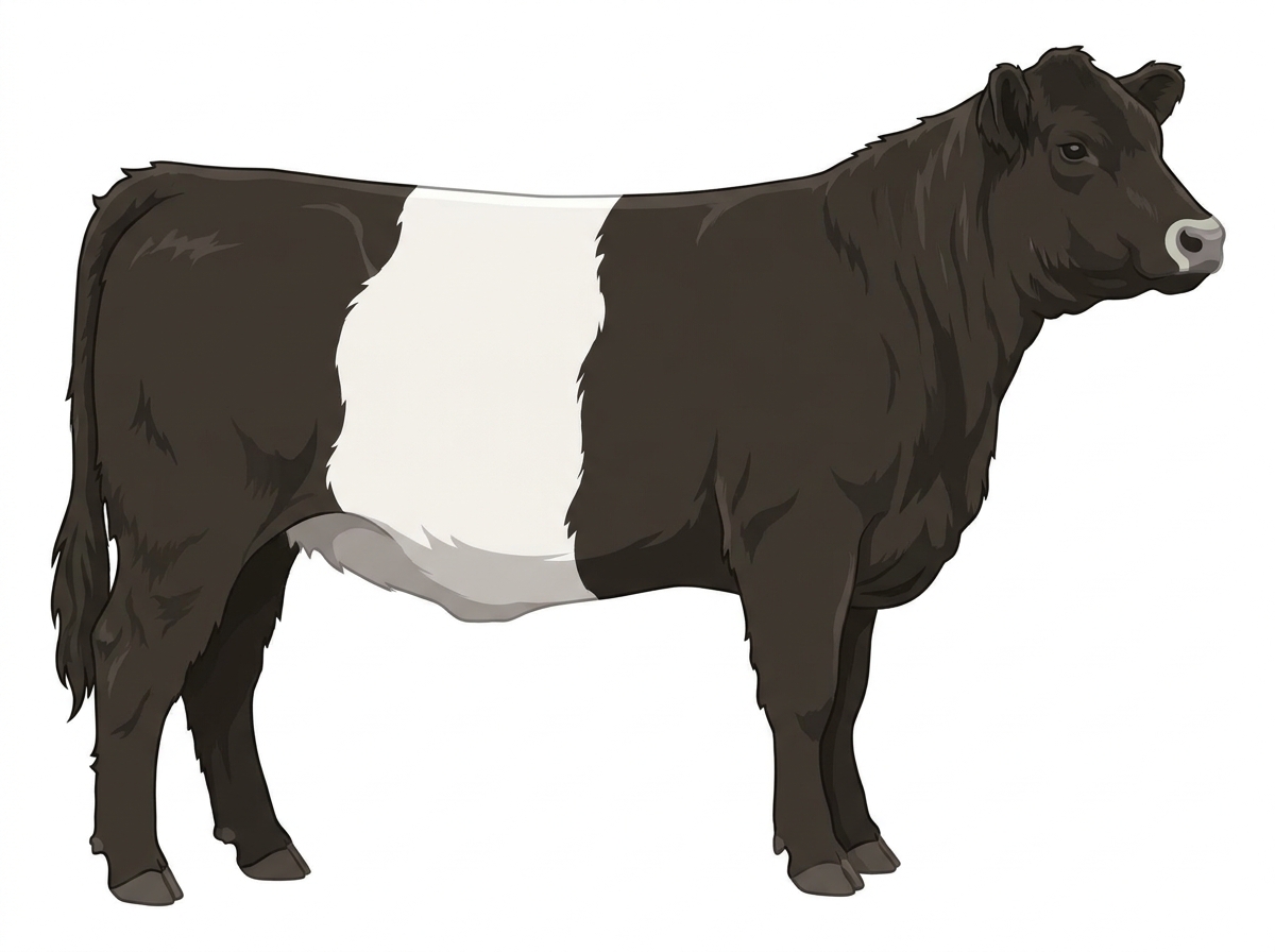Black with a pale muzzle ring and lighter underline Belted Galloway Cross Heifer