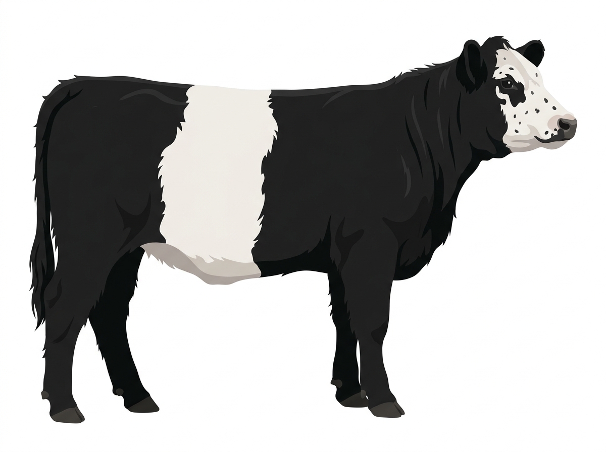 Black with a partial white face and ticking in the white Belted Galloway Cross Heifer