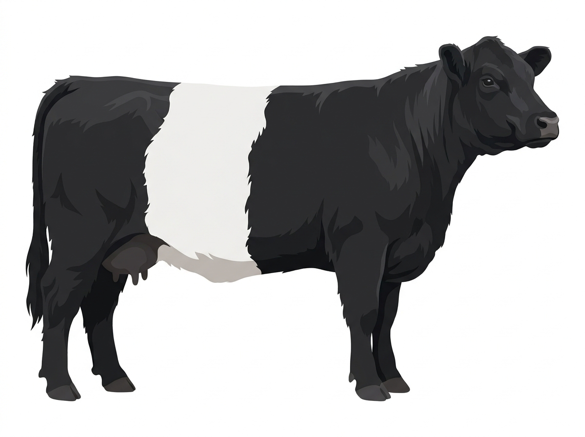 Black with a white belt around the midsection Belted Galloway Cross Cow